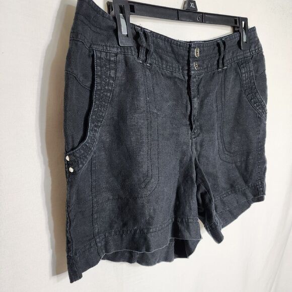INC International Concepts Womens Shorts Sz 6 Black Casual 100% Linen Rhinestone - Picture 3 of 8
